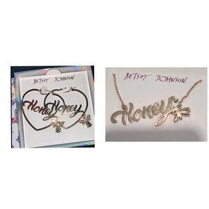 BETSEY JOHNSON SET Gold HONEY +  Bee Heart-Shaped Hoop Earrings & Necklace NWT